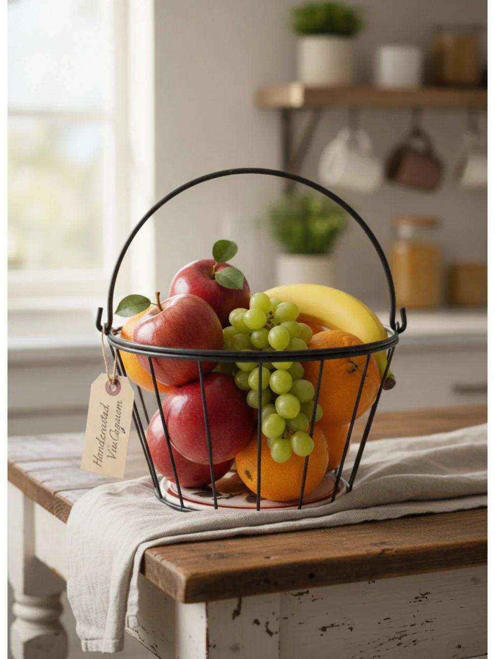 Vintage Hallmark Metal Apple Basket wCeramic Tile Bottom by Jan Karon,Fall Decor